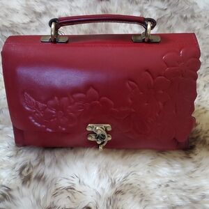 Patricia Nash Crimson Floral Embossed Satchel